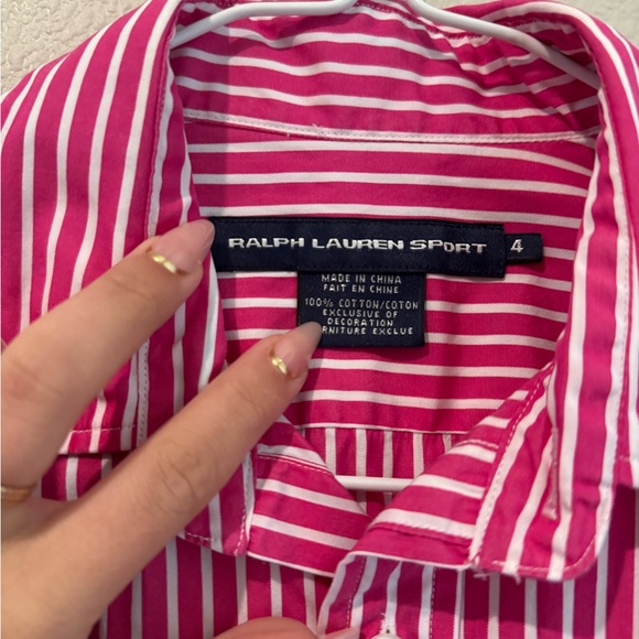 Ralph Lauren Sport Women's Pink and White Striped Collared Shirt - Picture 2 of 5